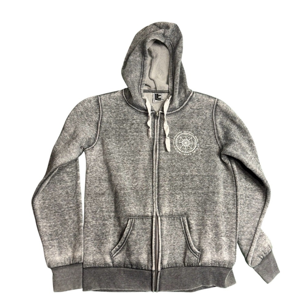 Yellowstone National Park Hoodie Mens Large‎ Gray Full Zip Sweatshirt Sweater